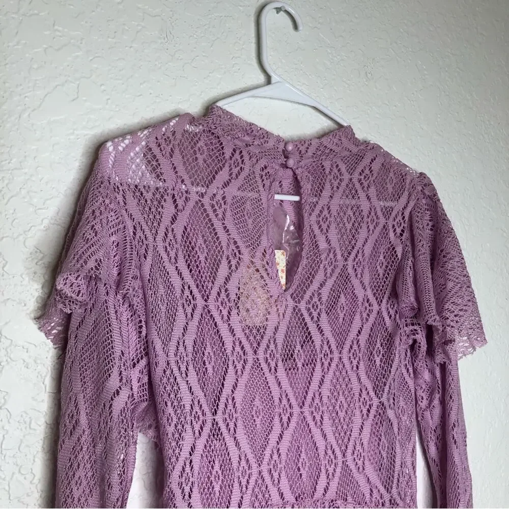 Free People wisteria pink purple lace ruffle dress size Extra Small NWT